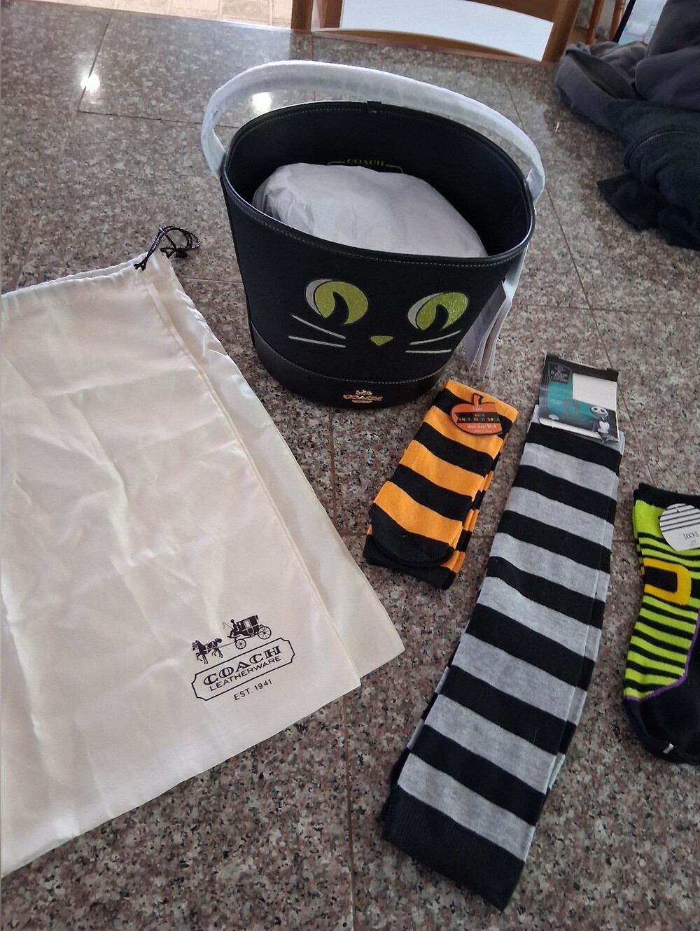 Coach Black Cat Bucket Bag with Lime Accent.Brand New
